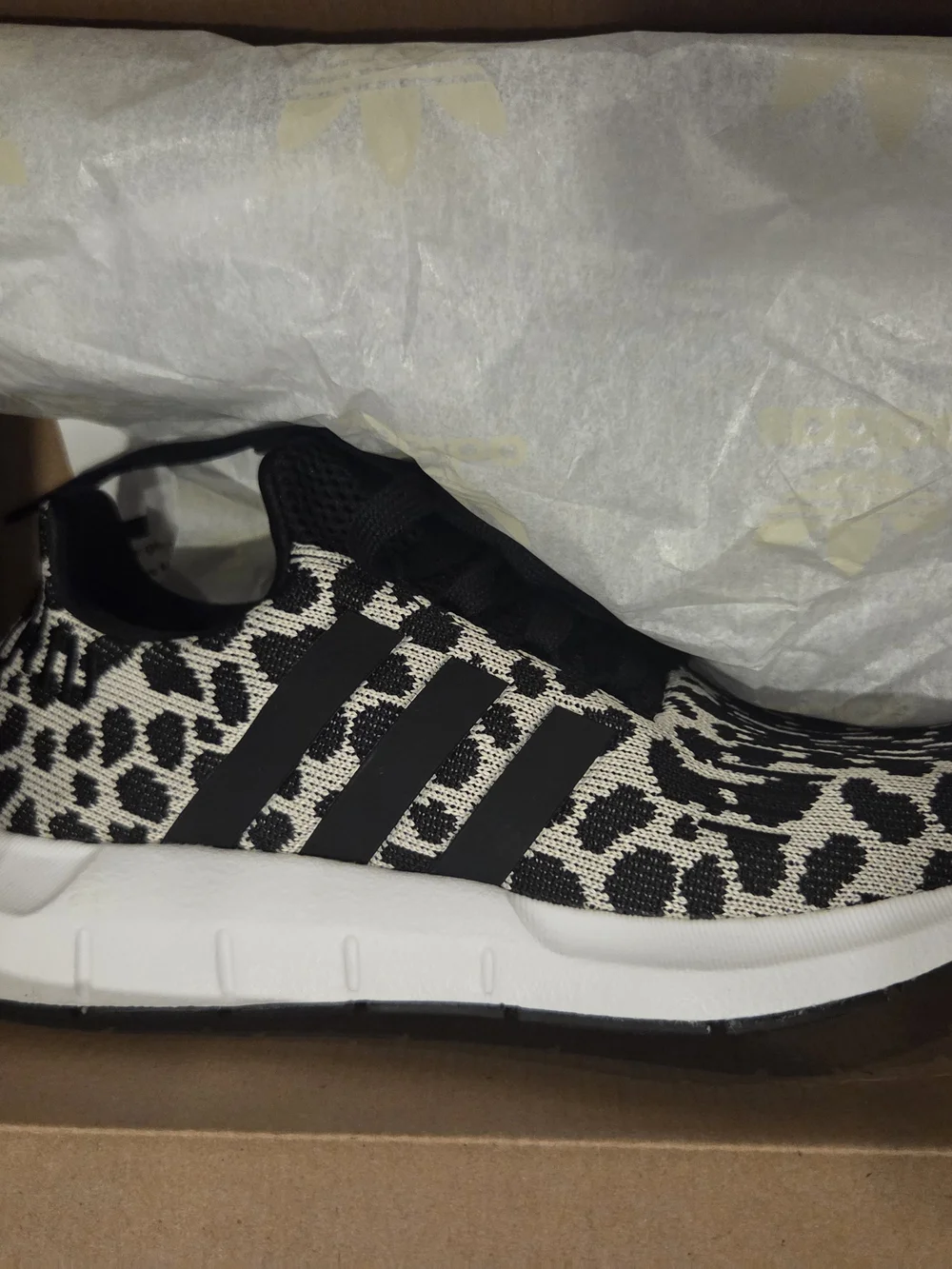 New Adidas Black & White Animal Print Athletic Sneakers, Size 6 &7